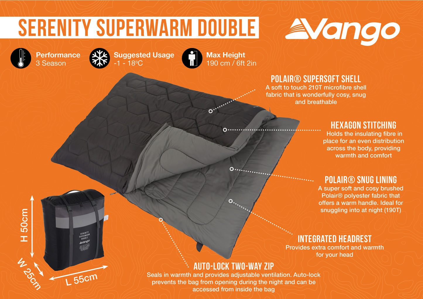 Sleeping bag Vango Serenity Superwarm Double/-3°C Shadow Gray Twin (SBQSERENIS32S7I)