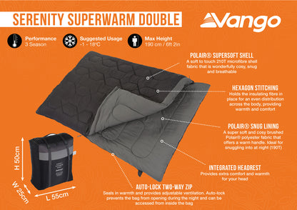 Sleeping bag Vango Serenity Superwarm Double/-3°C Shadow Gray Twin (SBQSERENIS32S7I)
