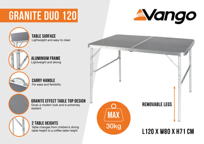 Camping table Vango Granite Duo 120 Table Excalibur (TBNGRANITE27086)