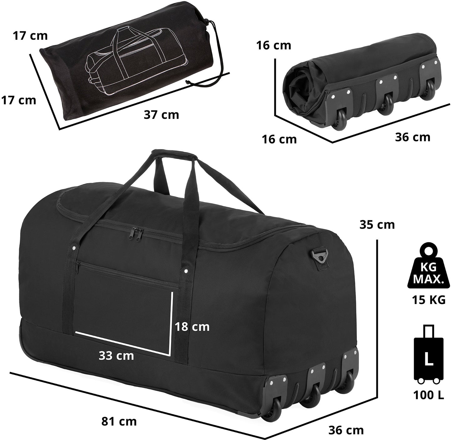 Travel bag on wheels TravelZ Wheelbag 100 Liter Black (603091)