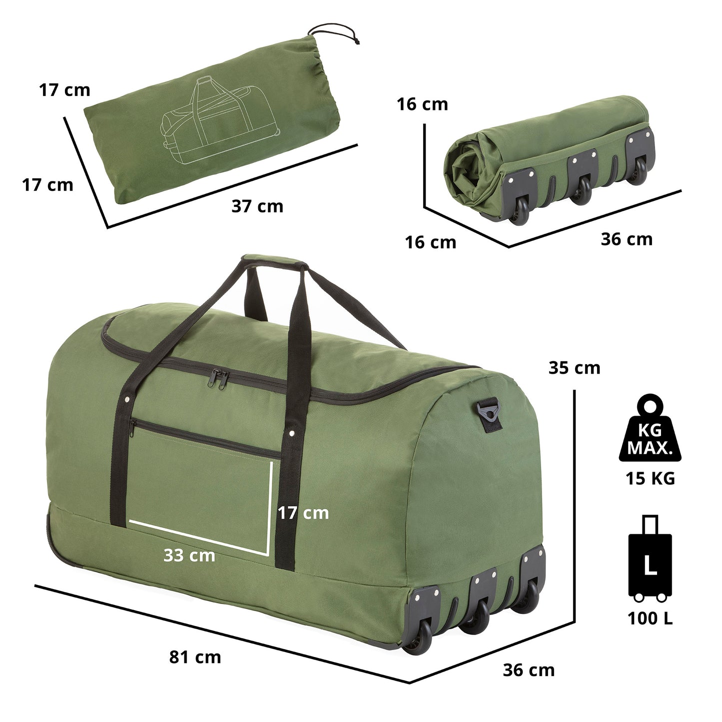 Travel bag on wheels TravelZ Wheelbag 100 Liter Green (603095)