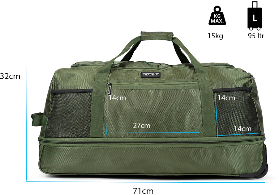 Travel bag on wheels TravelZ Wheelbag Doubleloader foldable green 80(95)L (603097)