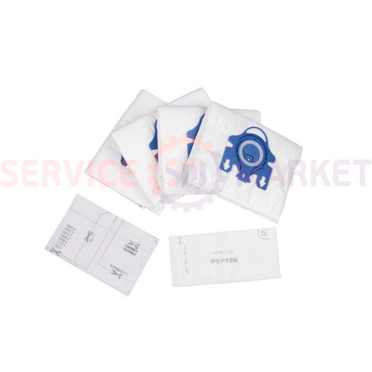 Set of microwave bags (4 pcs.) HyClean 3D GN + motor filter and outlet for Miele vacuum cleaner blue