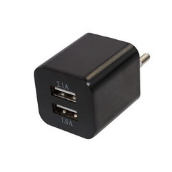 Зарядное устройство (вх. 220V выход 2xUSB 5V 1/2.1A) для моб. телефона Apple черный