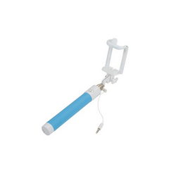 Монопод для селфи SELFIE STICK L=200-780mm с кноп. подкл. проводное голубая ручка