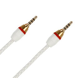 AUX audio cable extension (3.5/3.5mm jack, 4 pins) L=1200mm in braid for mobile phones white