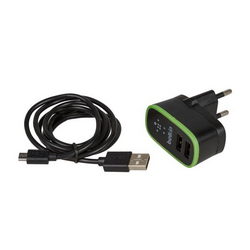 Зарядное устр. Belkin (вх. 220V вых. 2xUSB 5V 2.1A) + кабель USB/Micro-USB для моб. тел. черный