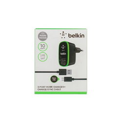 Belkin Charger (input 220V output 2xUSB 5V 2.1A) + USB/Micro-USB cable for mobile phone black