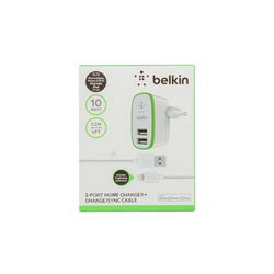 Belkin charger (input 220V output 2xUSB 5V 2.1A) + USB/Lightning cable for mobile phone white