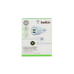 Belkin car charger (input 12V output 2xUSB 5V 2.1A) + USB/Micro-USB cable for mobile phone, white