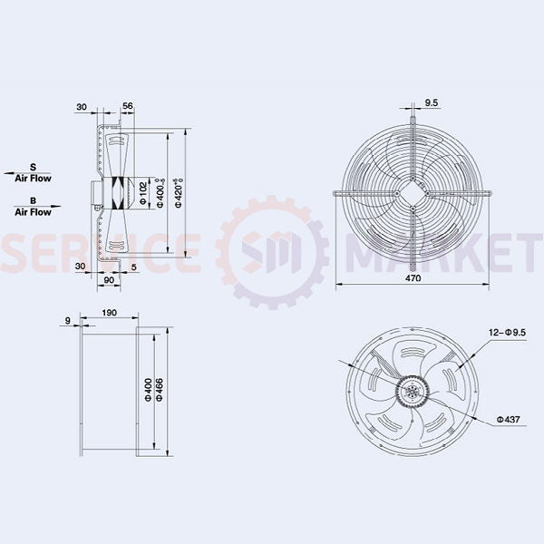 Axial fan Weiguang YWF4D-400-B-102/47-G