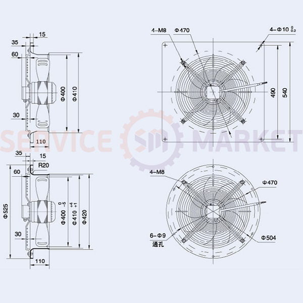Axial fan Weiguang YWF4D-400-B-102/47-G