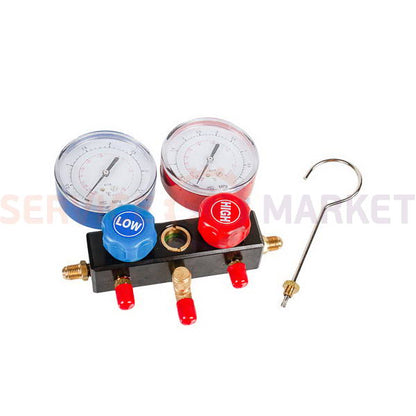 Two-valve manifold HS-410A-P Whicepart with pressure gauge + glass + 3 hoses 900mm (R-410)