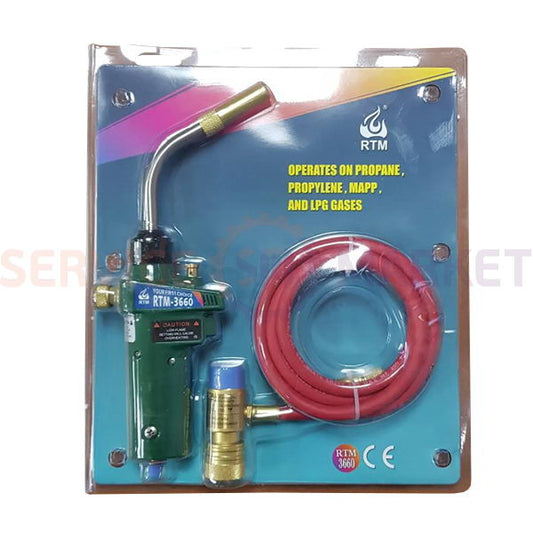 Горелка газовая ручная RTM 3660 (под МАПП газ, с пьезоподжигом и шлангом)