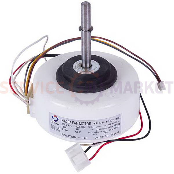 Fan motor internal unit for air conditioning RA20A (YRLA-18-4-0002-1110) 18W 208-240V 0.18A, rod 8x59mm