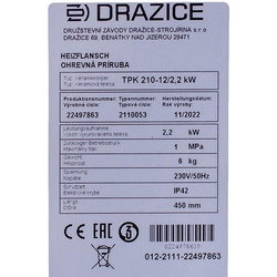 Ten for boiler with thermostat Drazice 2110053 TPK 210-12 2200W L=440mm flange 235mm 1 tube for sensor