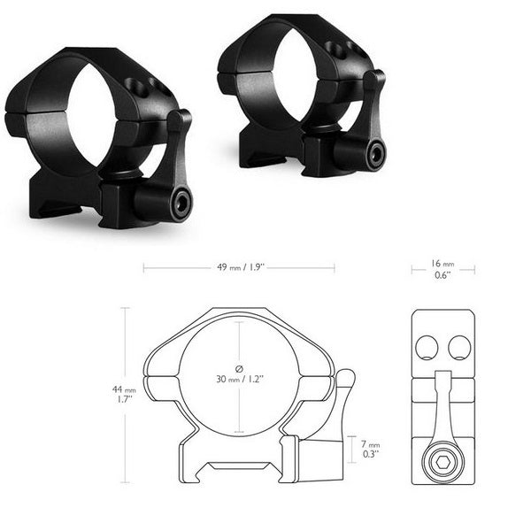 Кольца Hawke Precision Fast Release 30mm/Weaver/Medium (23016)