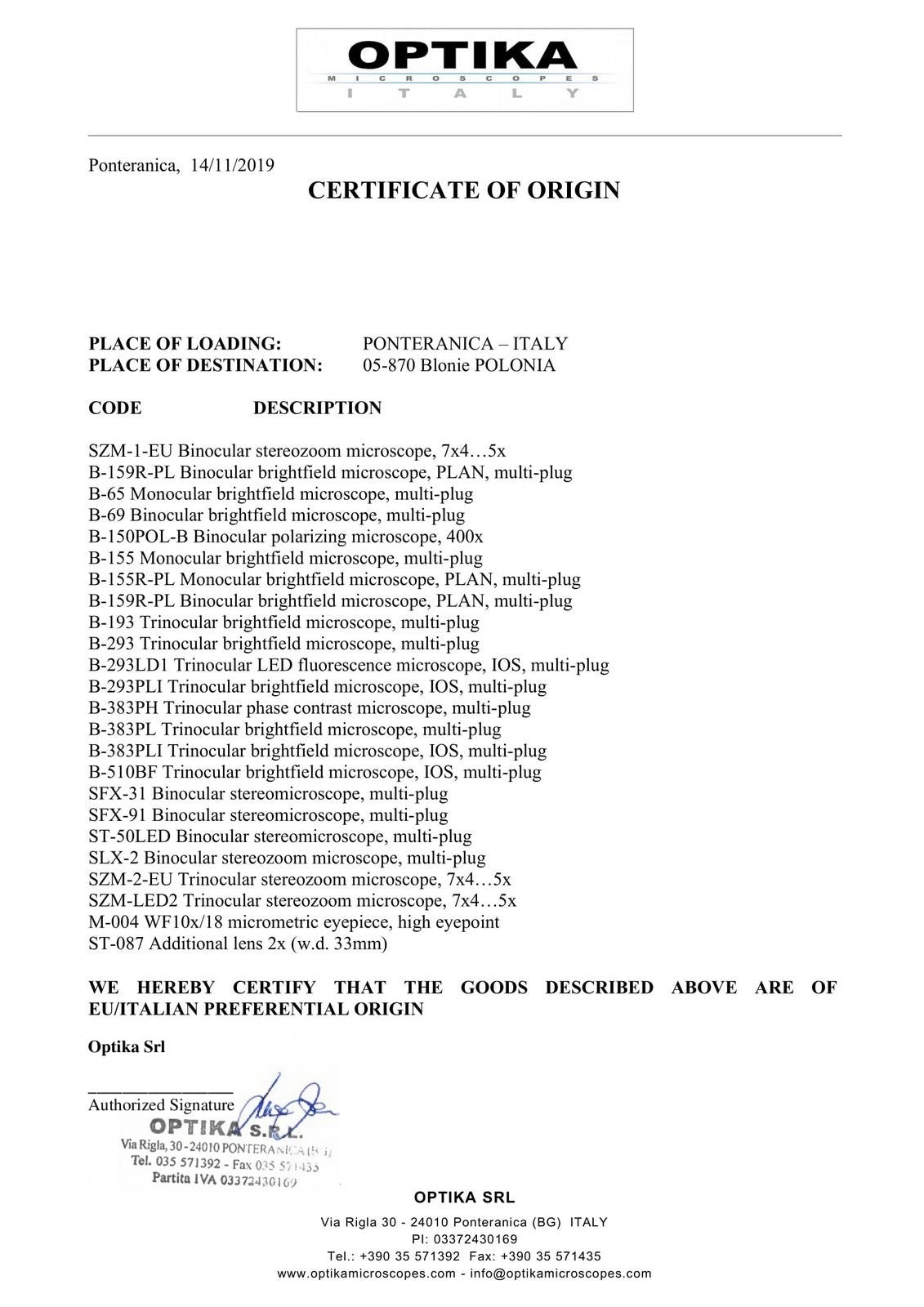 Microscope Optika B-293LD1 100x-1000x Trino Fluorescence