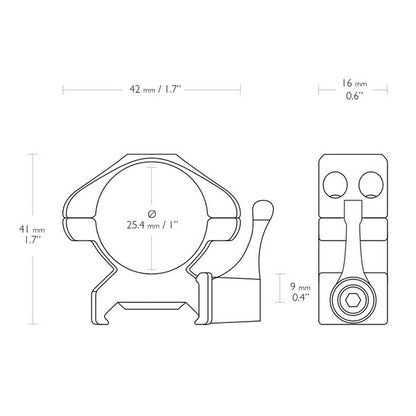 Hawke Precision Fast Release Rings 1"/Weaver/Med (23011)