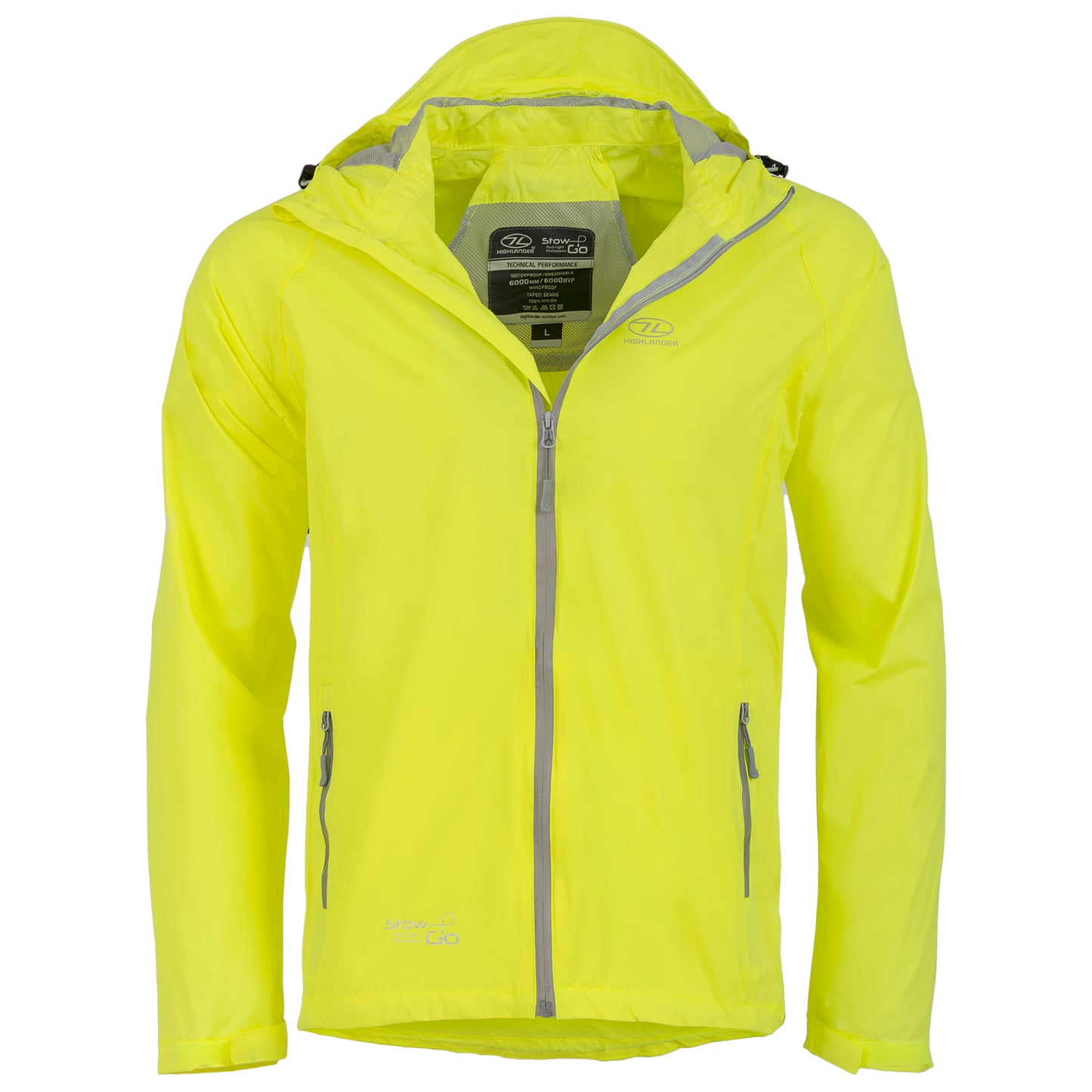 Men's Windbreaker Highlander Stow &amp; Go Pack Away Rain Jacket 6000 mm Yellow XL (JAC077-YW-XL)