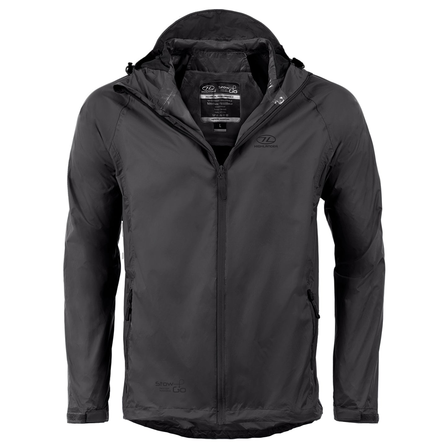 Men's Windbreaker Highlander Stow &amp; Go Pack Away Rain Jacket 6000 mm Black XL (JAC077-BK-XL)