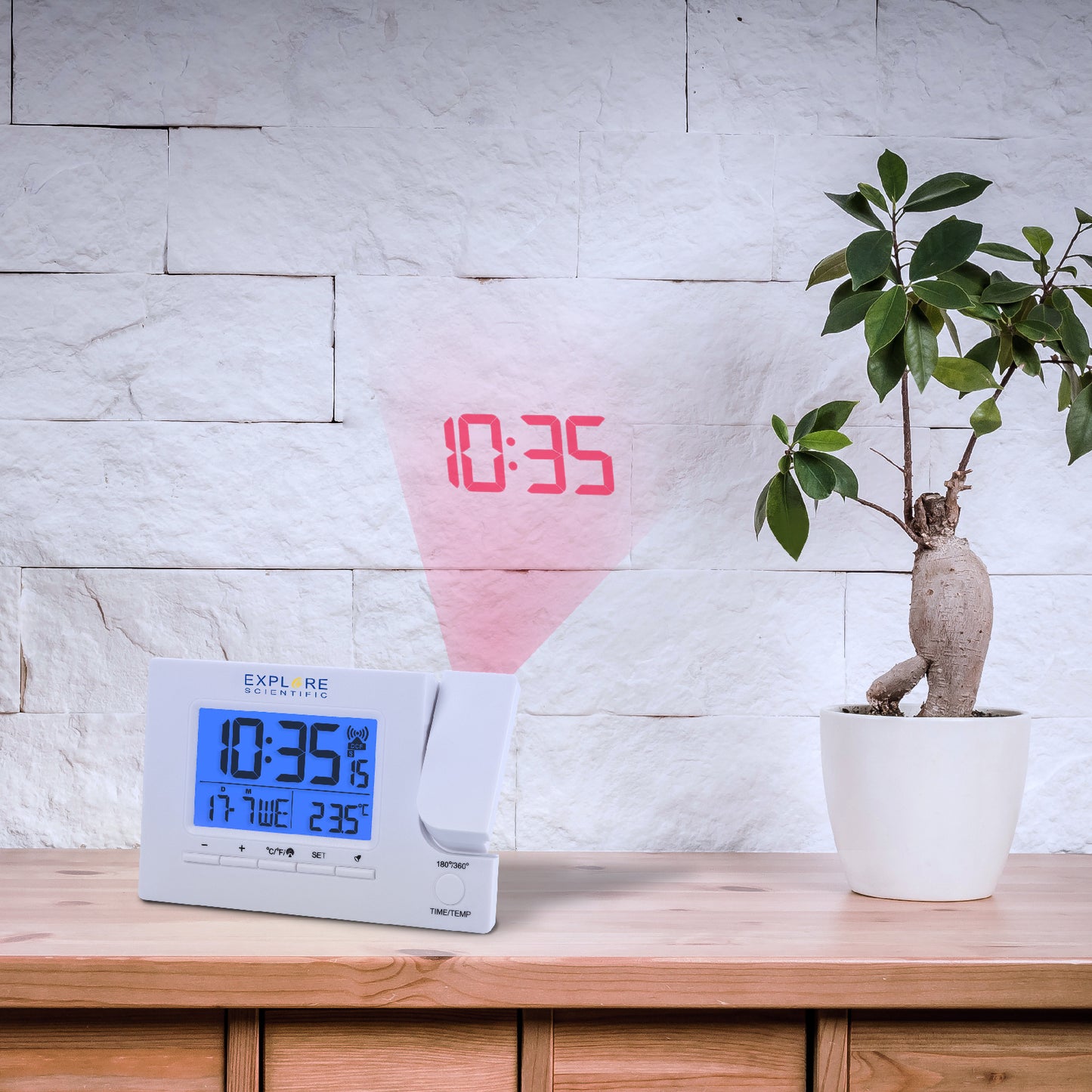 Explore Scientific Slim Projection RC Dual Alarm White (RDP1003GYELC2) Projection Clock