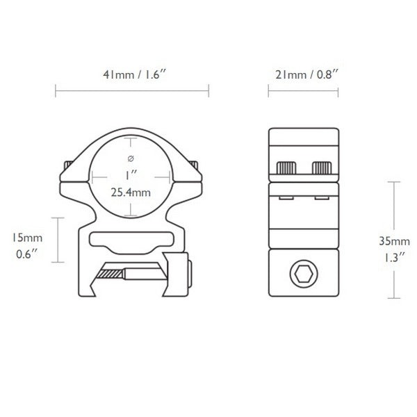 Hawke Reach Forward 1"/Weaver/High (extension 2") rings (22125)
