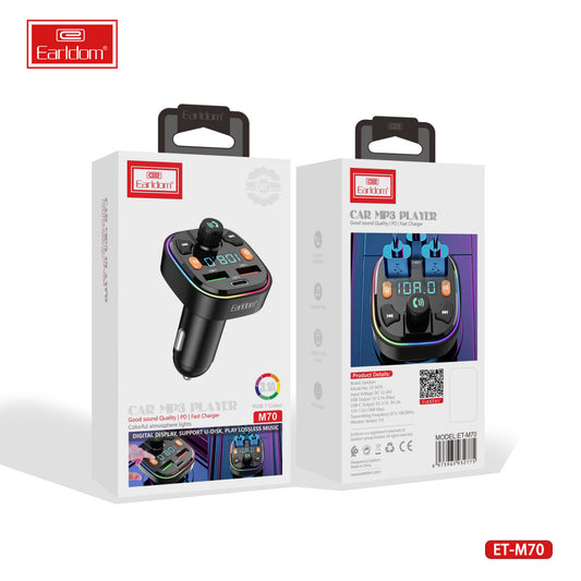 Fm Modulator MP3 | Car Charger | 3.1A | 2U | 1C - Earldom ET-M70