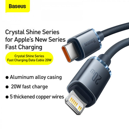 USB C to Lightning cable 20W (1.2m) – Baseus (CAJY0002) Crystal Shine Series – CAJY000201 Black