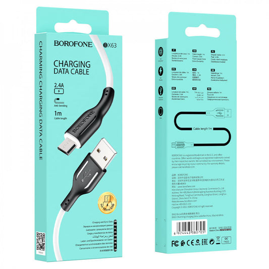 Cable Micro 2.4A (1m) – Borofone BX63 – Black &amp; White