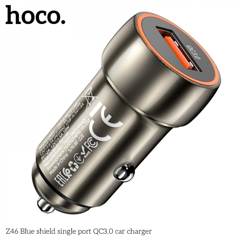 Car Charger | 18W | QC3.0 – Hoco Z46 – Metal Gray