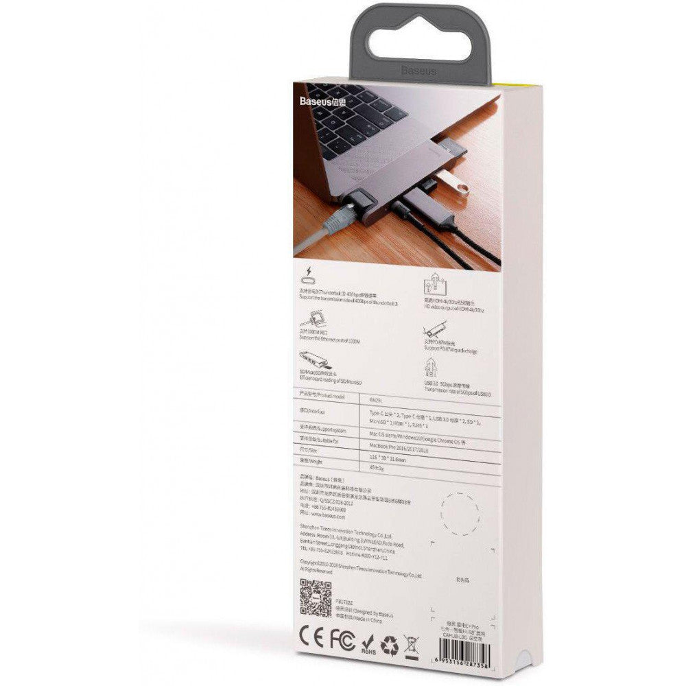 HUB Thunderbolt C – Baseus(CAHUB-L0G) thunderbolt C+Pro Seven-in-one smart HUB docking station – CAHUB-L0G Black