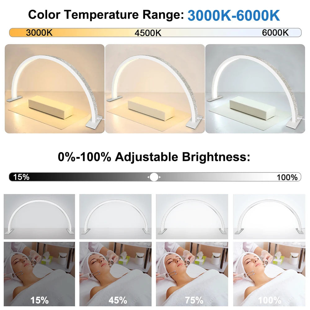 F-624 Half Moon LED Nail Lamp for Eyelash Extension Eyebrow Tattoo Makeup 72x36cm - Black