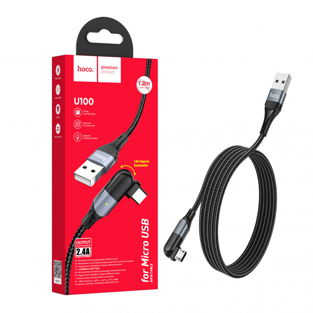 Cable Micro 2.4A (1.2m) – Hoco U100 – Black
