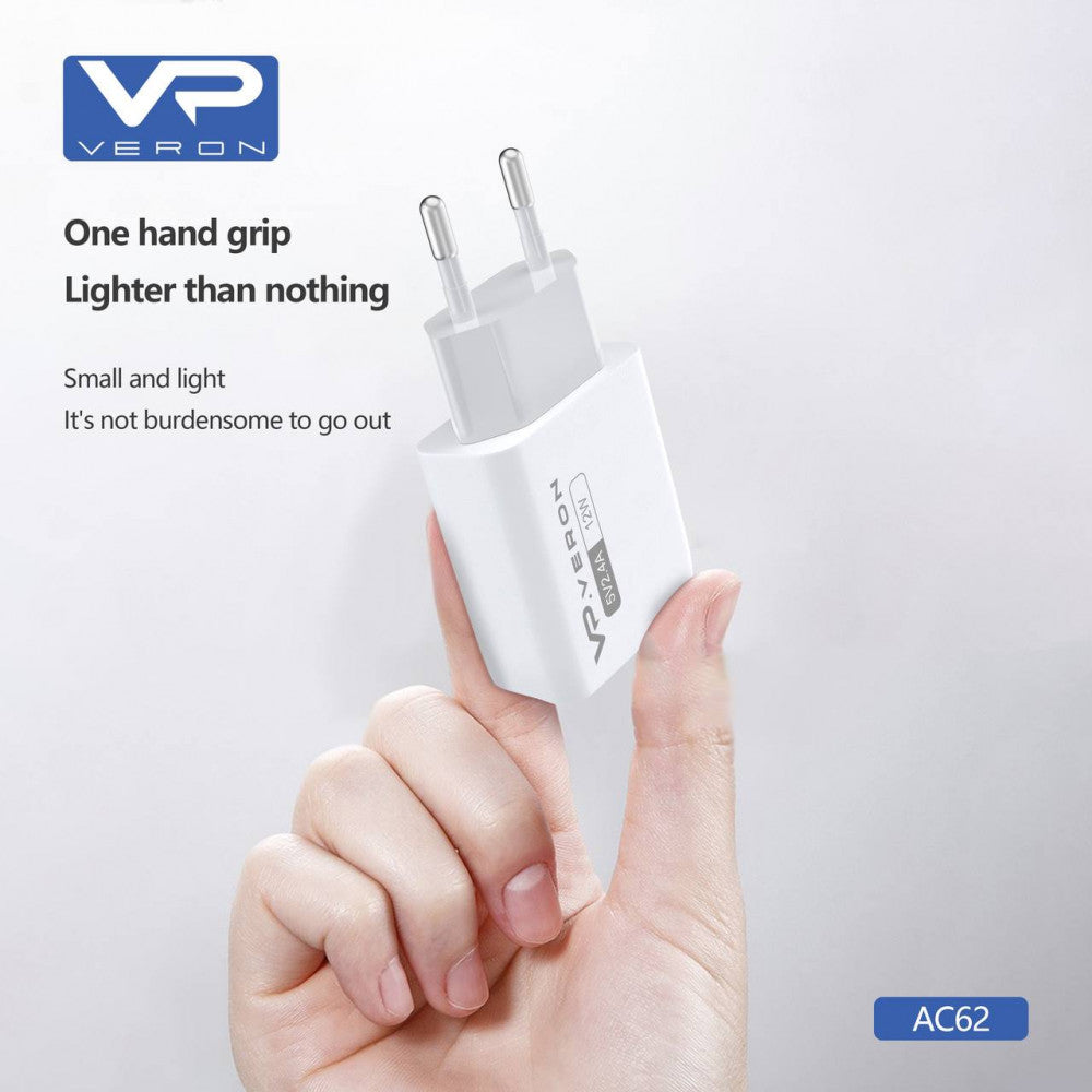 Home Charger | 2.4A | 2U | USB C Cable (1m) – Veron AC62C