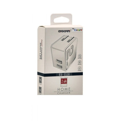 Home Charger | 2.4A | 2U | Lightning Cable (1m) – Ciyocorps ES-D28 White
