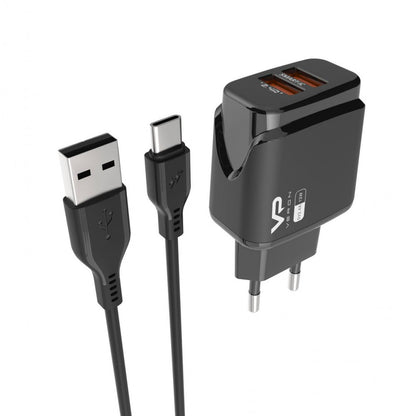 Home Charger | 2.4A | 2U | USB C Cable (1m) – Veron VR-C12C – Black