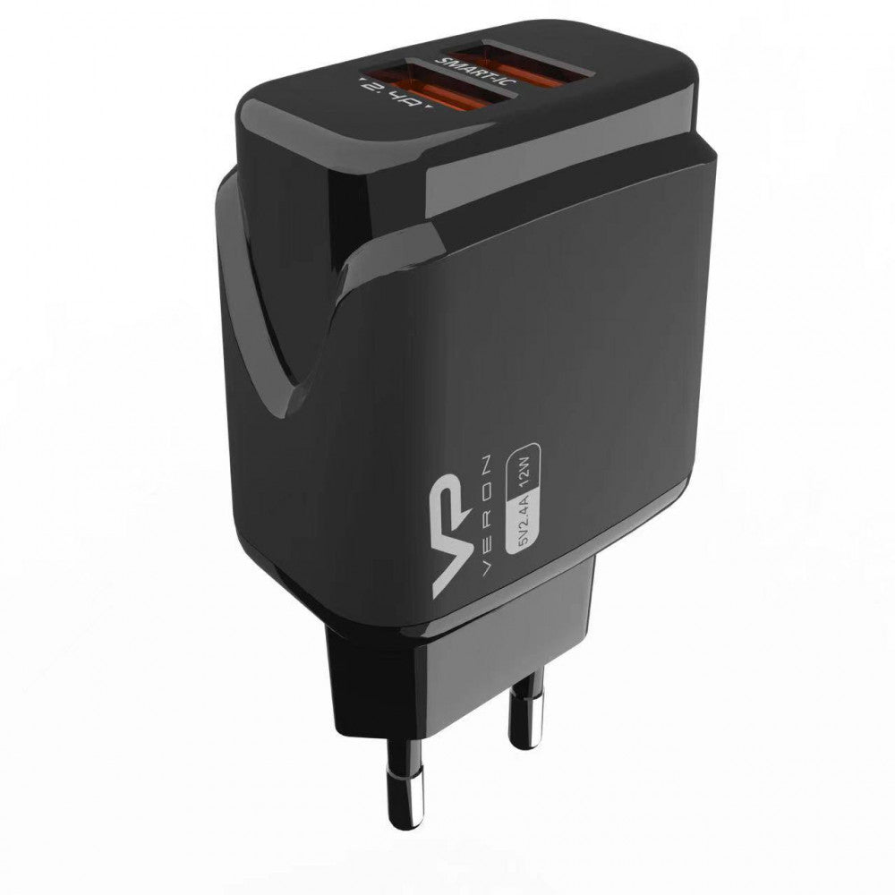 Home Charger | 2.4A | 2U | USB C Cable (1m) – Veron VR-C12C – Black
