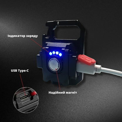 Rechargeable LED Flashlight W5130 with Type-C (7 modes, carabiner, magnet)