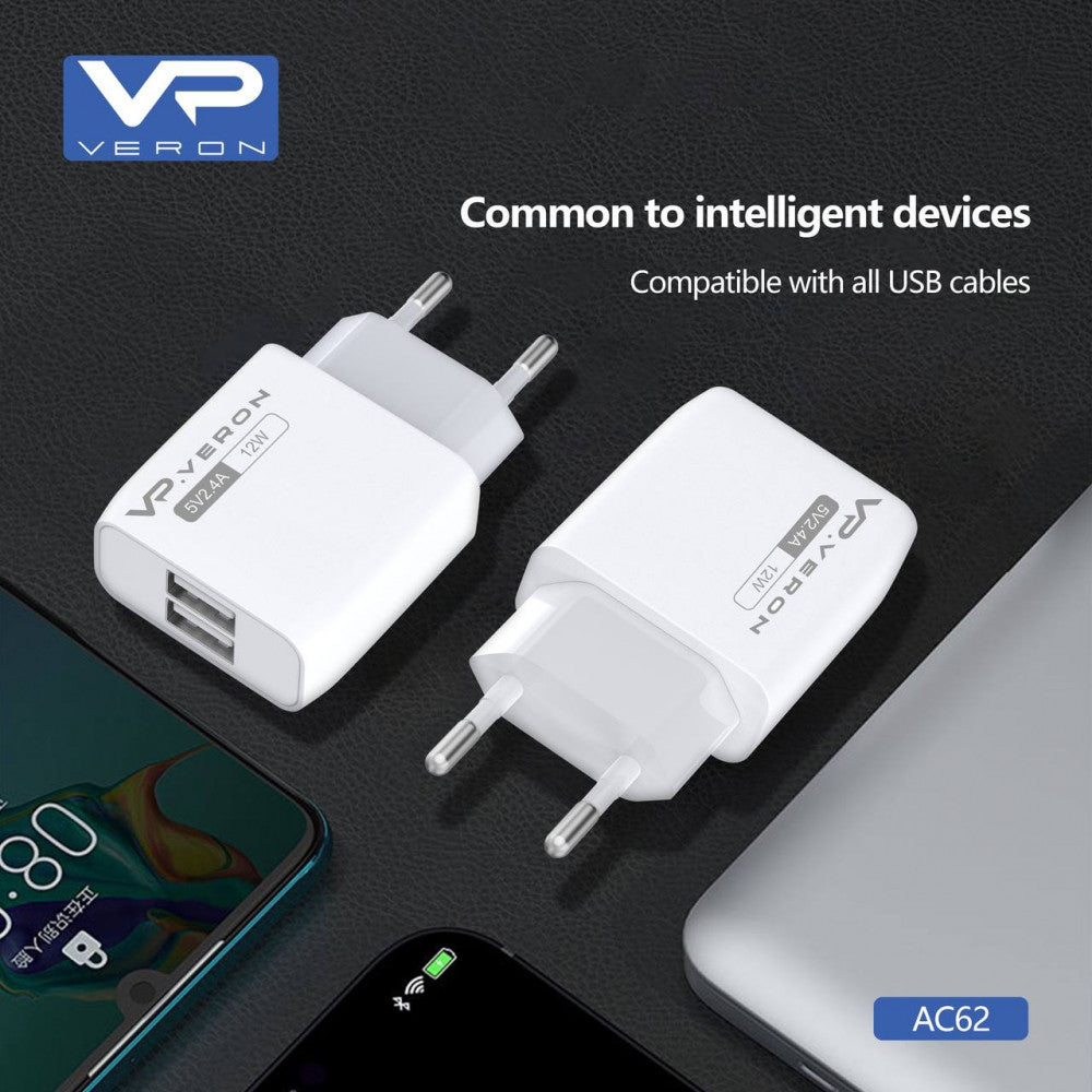 Home Charger | 2.4A | 2U | USB C Cable (1m) – Veron AC62C