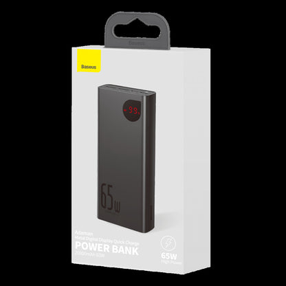 Power Bank 20000 mAh 65W – Baseus (PPIMDA-D) Adaman Metal Digital Display Quick Charge(With Simple Series Charging Cable USB to Type-C 3A 0.3m B – PPIMDA-D01 Black