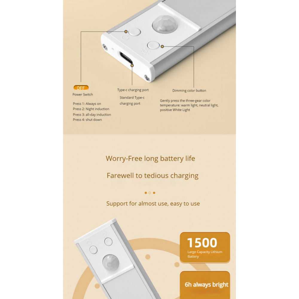 LED lamp with motion sensor 3 lamps 30 s Rechargeable