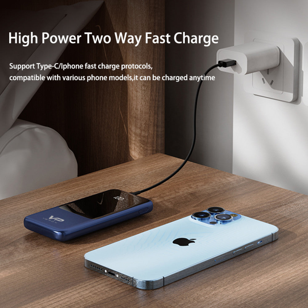 Power Bank 10000 mAh PD – Veron PS1 &amp; Type C 22.5w &amp; Lightning 20w Cables – Black