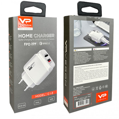 Home Charger | 20W | PD | QC3.0 – Veron VR-C12 – White