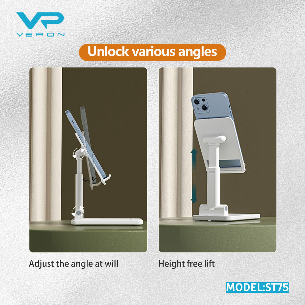 Tablet stand – Veron ST75 folding desktop stand – White