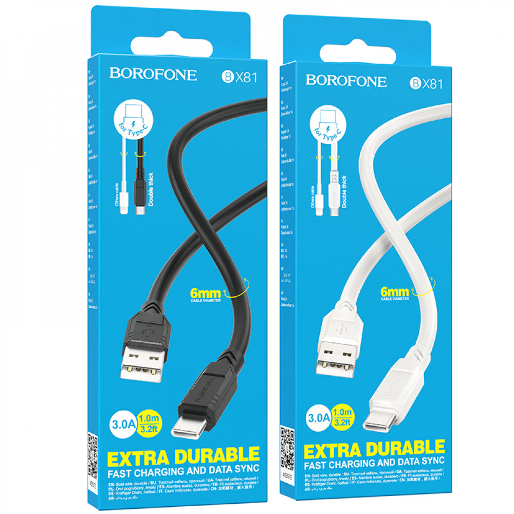 USB C cable 3A (1m) – Borofone BX81 – Black