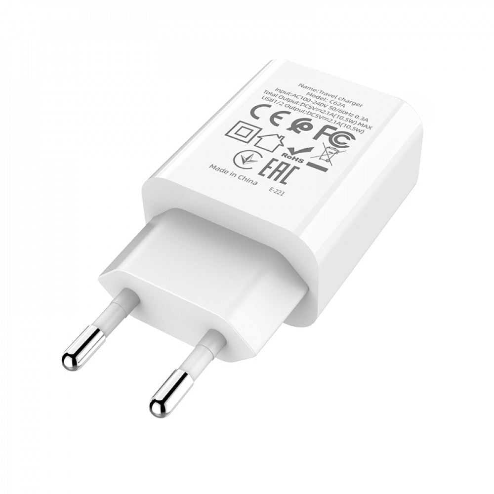 Home Charger | 2.1A | 2U - Hoco C62A White