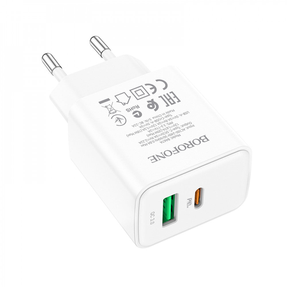 Home Charger | 20W | PD | QC3.0 – Borofone BA67A – White