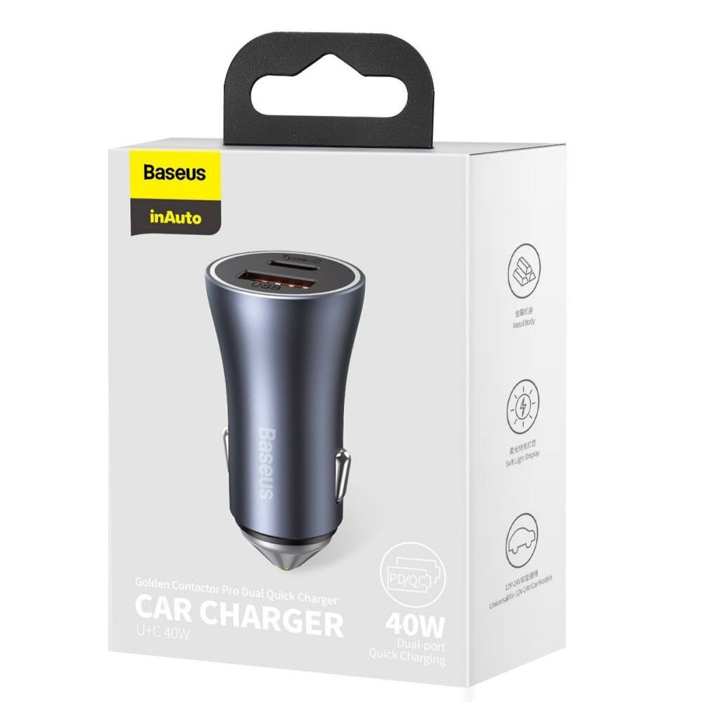 Car Charger | 40W | 1U | 1C – Baseus (CCJD-0) Golden Contactor Pro Dual Quick Charger – CCJD-0G Dark Gray