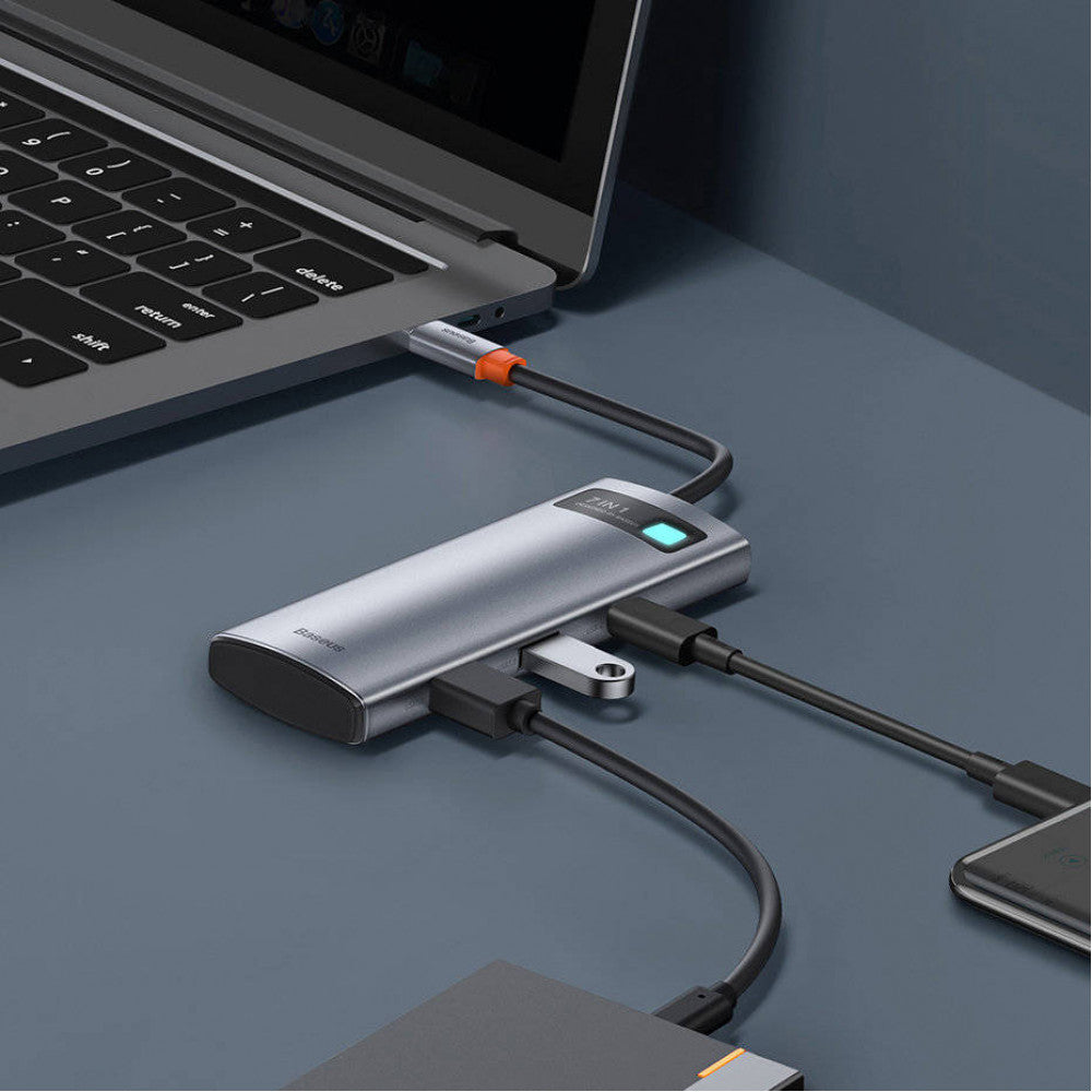 Baseus (WKWG020113) Metal Gleam Series 7-in-1 Multifunctional Type-C HUB Docking Station – WKWG020113 Gray